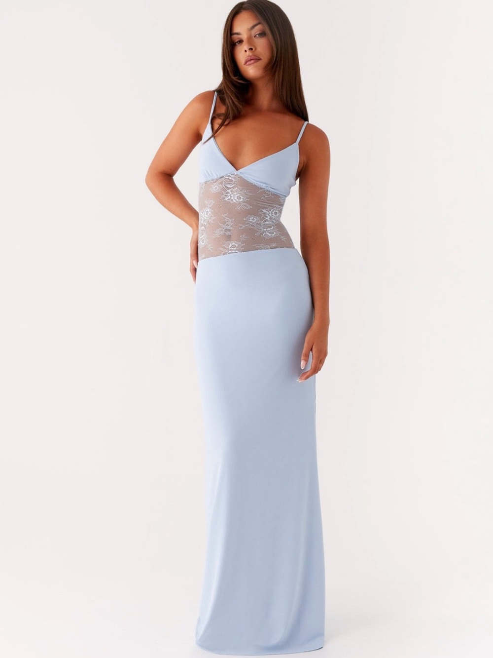 Peppermayo Sky-Blue Lace-Trim Maxi Dress